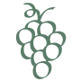 The image is a simple drawing of a bunch of grapes with a stem and leaves.